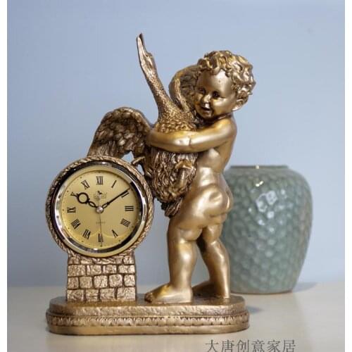 European Retro Clock, living room handicraft, angel boy, silent quartz clock, bedroom, study, home