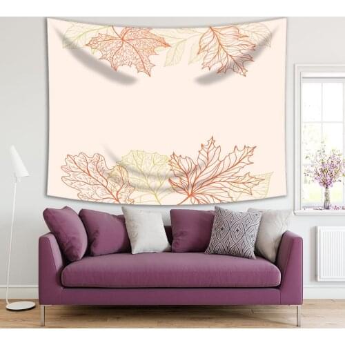 Tapestry Autumn Leaves Pattern Hand Drawn Vintage Style Decorative Artwork Beige Brown Yellow