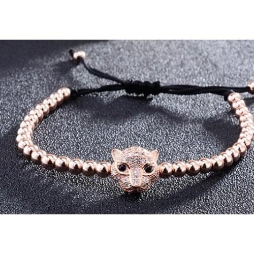 Jt56ld copper Gun black leopard micro pave cz zircon cubic zirconia Bracelet adjusted Macrame Charm Braided Rope Bangles