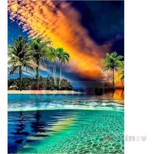 Kexinzu Full 5D DIY Square/Round Drill Diamond Painting "coconut tree" 3d Diamond Embroidery Mosaic Cross Stitch Decor Gift KD55