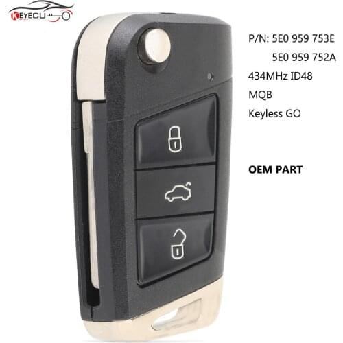 KEYECU OEM Keyless Go Remote Key 433MHz for Skoda Octavia 2012 2013 2014 2015 2016 2017 2018 Fob PN: 5E0 959 753E /5E0 959 752A