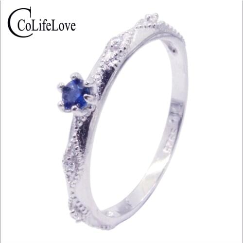 Classic silver sapphire ring for party 3 mm VS grade natural sapphire silver ring pure 925 silver sapphire ring birthday gift