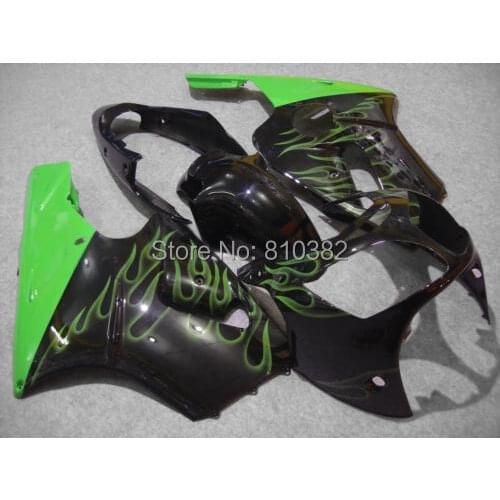 Full tank cover Fairing kit for KAWASAKI Ninja ZX12R 2000 2001 ZX12R 00 01 green flames black ABS Fairings set+gifts SB18