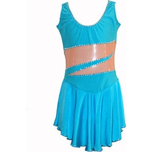 Ice Figure Skating Gymnastics Dress Competition Adult Child Girl Skirt Performance Dress Blue sleeveless collar style