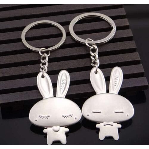 Cute Girls Anime Rabbit Couple Keychain Cartoon Bear Key Chain Women Men Bag Car Trinket Wedding Party Valentines Day Gift