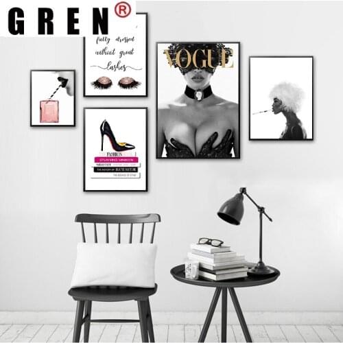 GREN Fashion Posters Print Sexy High Heels Wall Art Cover Magazine Canvas Painting Perfume Home Decor Girls Room Wall Pictures