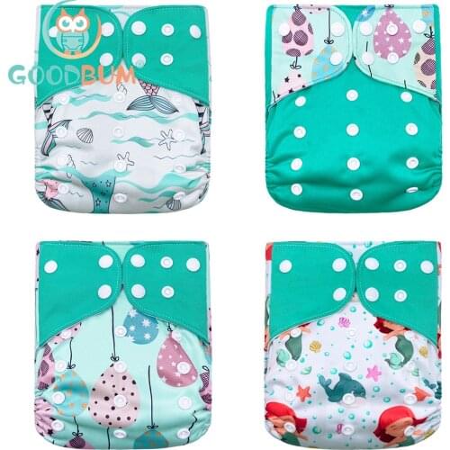 Goodbum 4pcs/set Washable Adjustable Hedgehog Printed Cloth Pocket Diaper Double Row Snaps Cloth Nappy For Baby