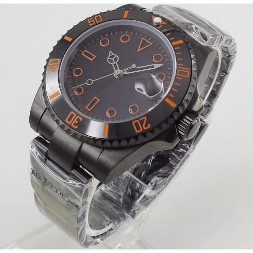 40MM Black Sterile Dial Sapphire Glass PVD Coated Ceramic Bezel Orange Number Date MIYOTA 8215 Movement Automatic Mens Watch