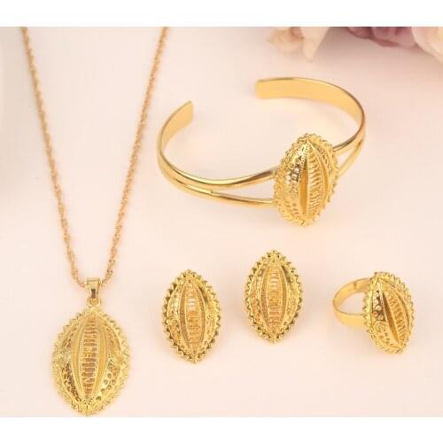 Bangrui New Ethiopian Necklace/Earrings Wedding Jewelry Set For Women Gold Color/Copper African/Ethiopian/Dubai Party Gifts