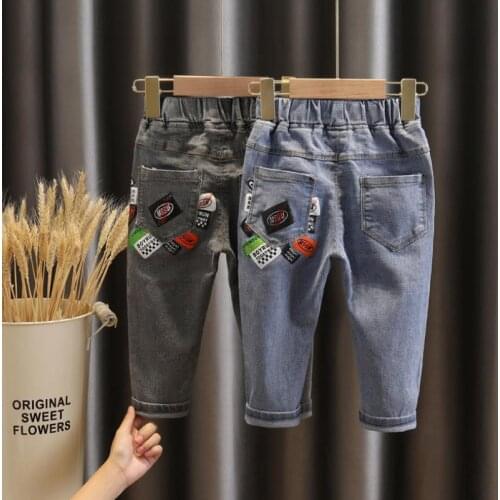2021 New Children Jeans For Boys Cartoons Printing trousers Spring Autumn Fashionable Casual Jeans Baby Boys Clothes 0-5Y