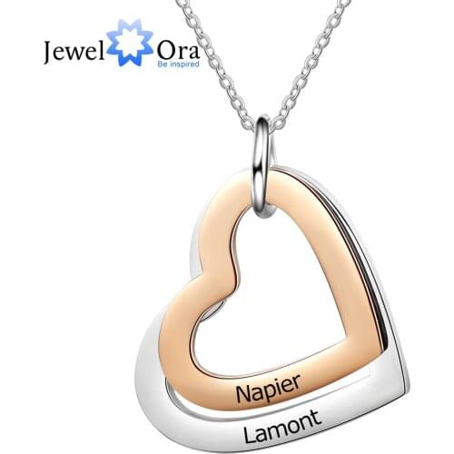 Personalized Mixed Rose Gold Color Stainless Steel Heart Pendant Necklace Custom Engraving Name Necklace Gift for Girlfriend