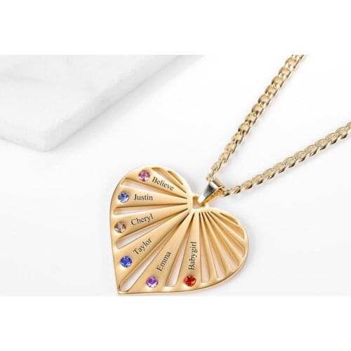 Personalized Love Heart Pendant Necklace Custom Birthstone Necklaces engrave any name Name Charm Jewelry Gift