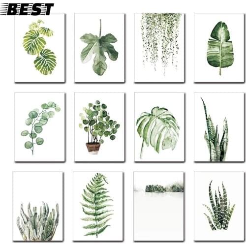 Poster Laminas Decorativas Pared Cuadros Posters And Prints Wall Art Canvas Painting Nordic Plant Green Leaves Peinture Para