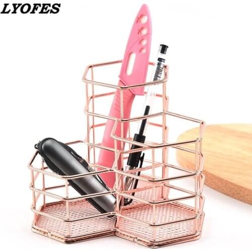 Durable Hexagonal Desktop Pen Stationery Hollow Holder Makeup Vase Brush Racks Storage Organizer Home Sundries Storage Container