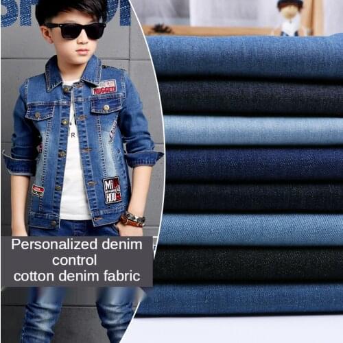 Washed Denim Cotton Fabric Thickened Clothing Shirt Pants Apron Diy Thin Jacket Dress Brocade for Sewing Blue Black Solid Color