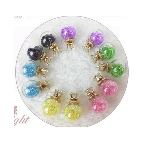 Double side Glass Bubble Rhinestone Stud Earring Double side Pearl stud earring Glass bubble Earrings Ear Studs