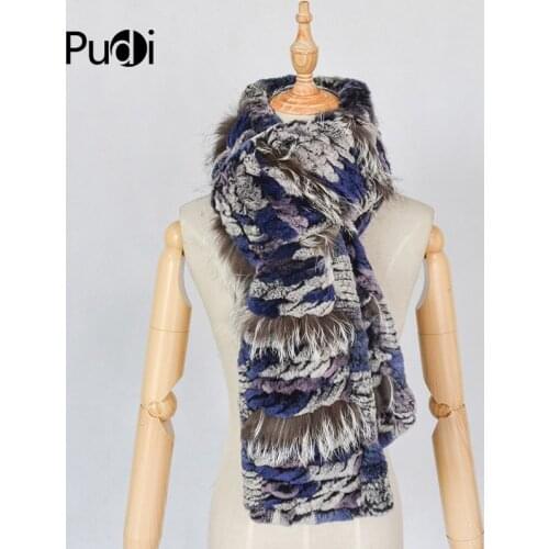 Aorice SF832 Women Real Rabbit &silver Fox Fur Scarf Winter Warm Patchwork Natural Fox Fur Scarves Rings Shawl Wrap