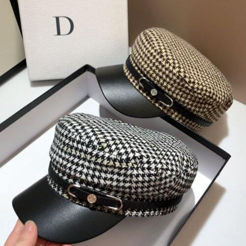 Octagonal Cap for Women Plaid leather Visors Newsboy Cap 2021 New Vintage Autumn Winter Berets Ladies Hat