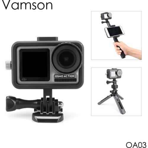 Vamson for DJI OSMO Action Camera Accessories Protective Housing Aluminium Alloy Case Frame Shockproof Tripod bracket OA03