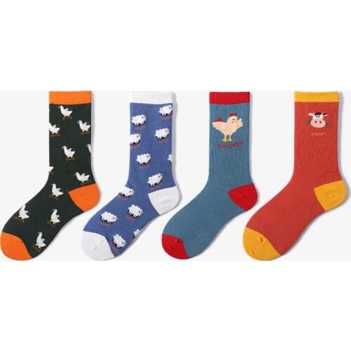 Funny Cartoon Animal Pattern Women Short Socks Cute Cow Chicken Sheep Printed Happy Socks Cotton Breathable Female Harajuku Sox