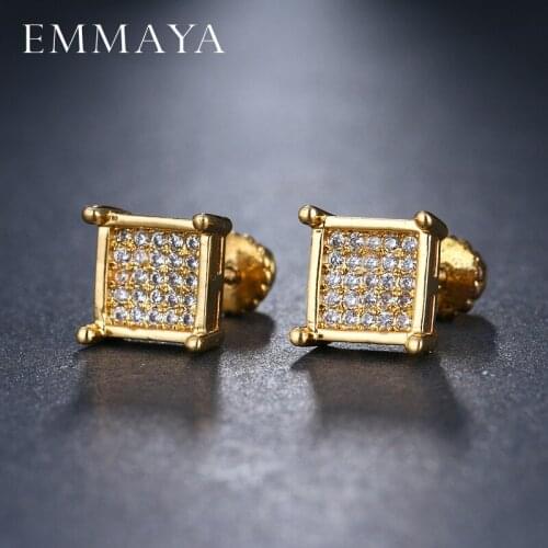 EMMAYA Square CZ Stud Earrings For Women Luxury Jewelry Gift Wholesale Austrian Crystal Cute Stud Earrings