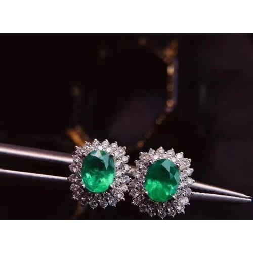 Natural Columbia Emerald Stud Earrings High purity Deep Green for Women Party Low Price 4x5mm Fine jewelry S925 Silver