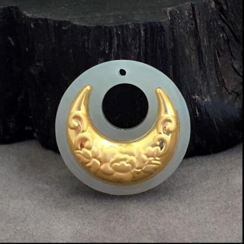 Gold inlaid natural jade pendant Hetian jade pendant buckle and Crescent Bay lovers