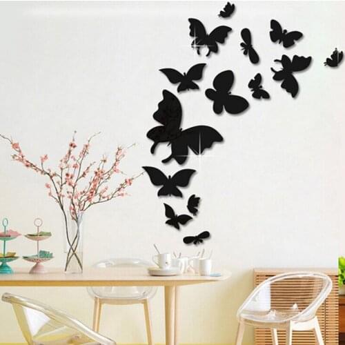 14Pcs 3D Butterfly Mirror Wall Sticker Decal Wall Art Removable Wedding Decoration Kids Room Decoration Sticker