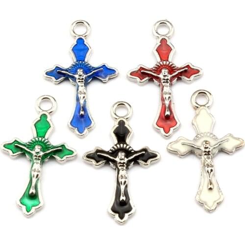150 Pcs 5-Color Mixed Color Enamel Jesus Crucifix Cross Charms 18*31mm a0521