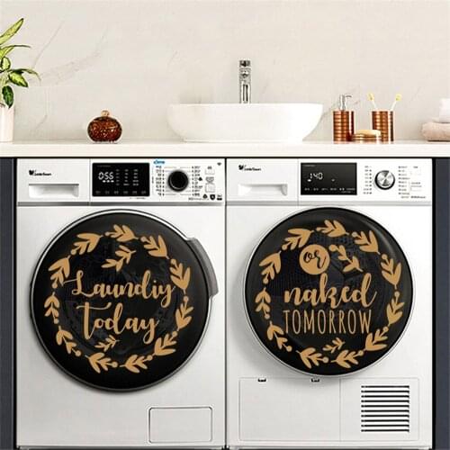 2Pcs Laundry Flowers Gold Wall Stickers Wash Room Cabinets Refrigerator Washing Machine Stickers Air Conditioning Vinyl Decals