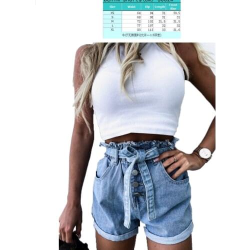 2020 New Fashion Women Ladies High Waisted Denim Shorts With Lace Up and Hem Pants