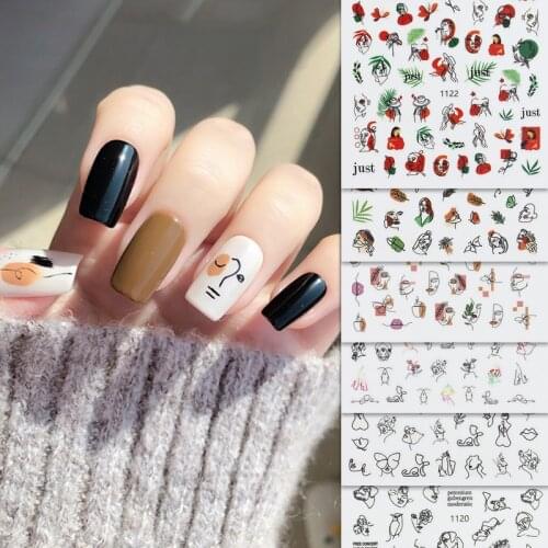 1 Sheet 3D Nail Sticker Lady Face Geometric Stickers for Nail Abstract Image Design Nails Accessories Manicure Stickers for Nail