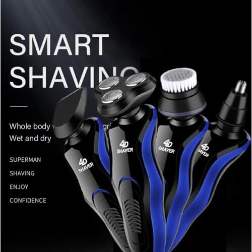 4 In 1 Electric Shaver for Men Rechargeable Washable 3 Blades Beard Hair Shaving Machine Replacement Head Electric Razor