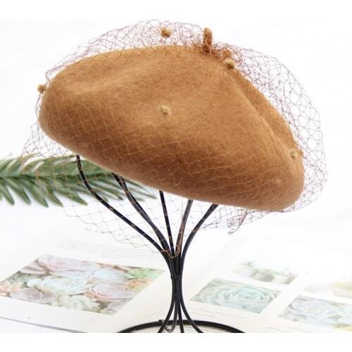 Beret Women Mesh Camel Painter Cap Female Vintage Hats With Veil Elegant Summer Ladies Soft French Artist Hat Beret
