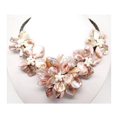 Free shipping new pink-Color of pearl shell flower necklace 18"long
