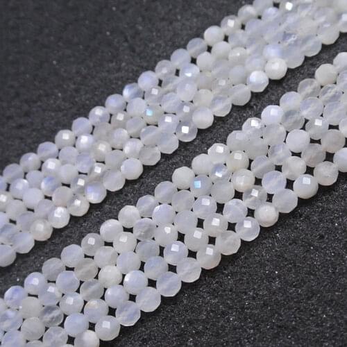 2/3/4mm Natural White Moonstone Stone Beads Round Faceted Spacer Tiny DIY Loose Beads For Jewelry Making beads Accessories 38cm