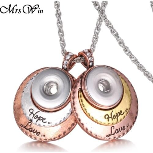 Gold Sterling jewelry long chain metal 18mm snap necklace bohemian love hope pendant Necklace for women