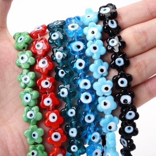 12mm Flower Coloured Glaze Beads Evil Eye Azure Stone Bead for Jewelry Making DIY Handmade Charms Crafts Accessories Wholesale
