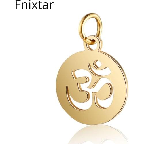 Fnixtar Fashion Stainless Steel Gold Color OM Mini Metal Charm For DIY Jewelry Making Round Charm Birthday Day 10pcs/lot