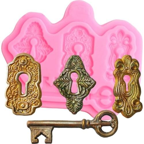 Key Keyhole Cupcake Topper Fondant Mold Party Cake Border Silicone Mould Cake Decorating Tools DIY Candy Clay Chocolate Molds