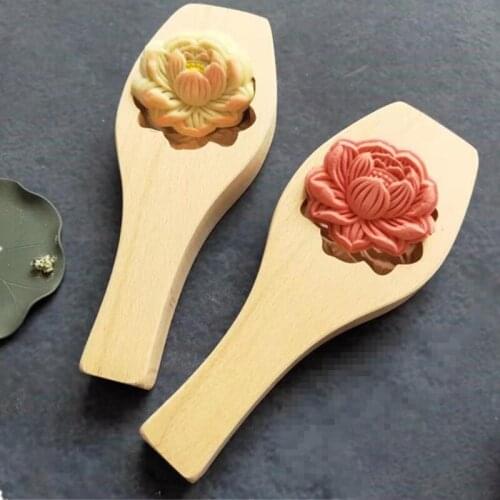 Wooden Moon Cake Mold 3D Flower Pastry Baking Tool for Making Mung Bean Ice Skin Fondant Mould Biscuit Chocolate Decorating