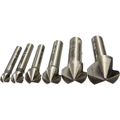 Round shank 6pcs 3 Flute 90 Degree HSS Chamfer Chamfering Cutter End Mill Tool Countersink Drill Bit Set 6.3-20.5MM