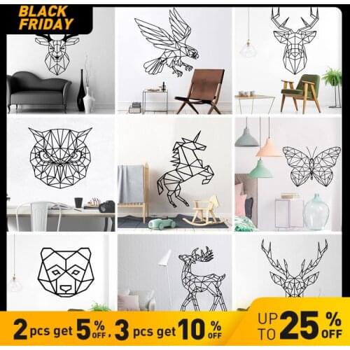 Nordic Geometric Animals Wall Stickers For Home Decor Kids Room Wallpaper Sticker Decorative Vinyl Wall Decals stickers muraux