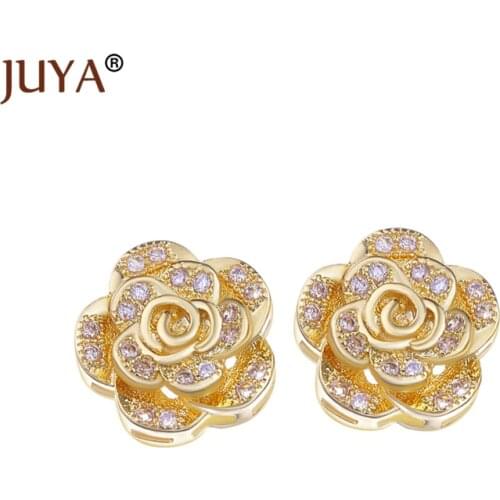 Jewelry findings components trendy cubic zirconia rose flower beads for diy women bracelets necklace accessories beads findings