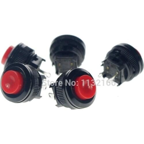 Red ON-(OFF) 2 Pins SPST 1A 250VAC Momentary Push Button Switch 14mm