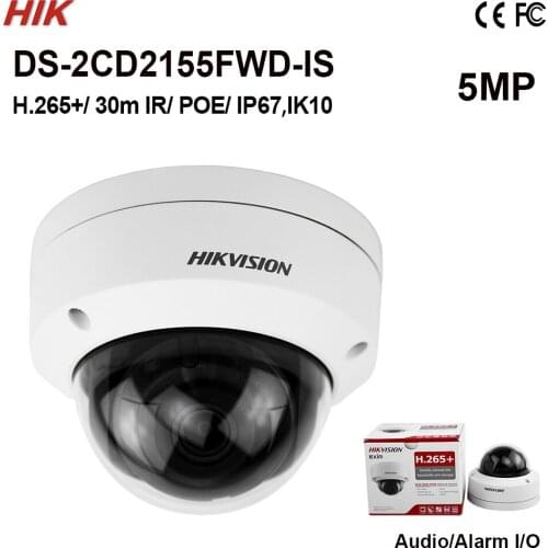 DS-2CD2155FWD-IS In stock Original international Hik 5MP dome Camera w/Audio H.265+ IK10 Face Detection IR30m Network camera