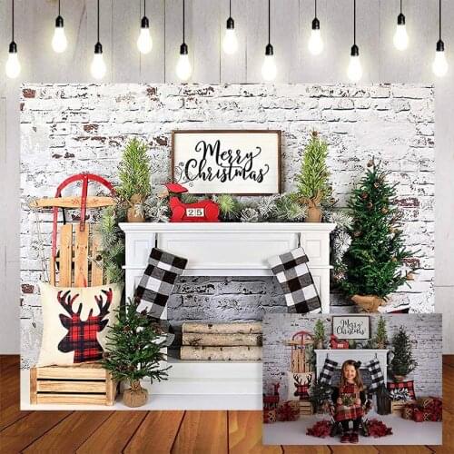 Mehofond Merry Christmas Photography Background Christmas Tree Socks Vintage Brick Wall Fireplace Backdrop Decor Photo Studio