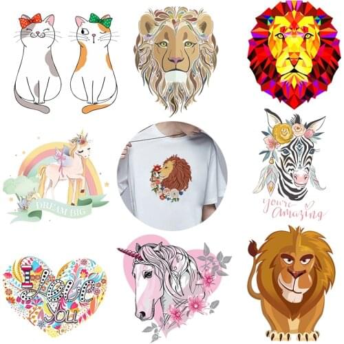 Cartoon Animal Iron on Transfers For Clothing Lion Stickers Clothing Stickers on Clothes Unicorn Heat Sticker Heat Transfer DIY
