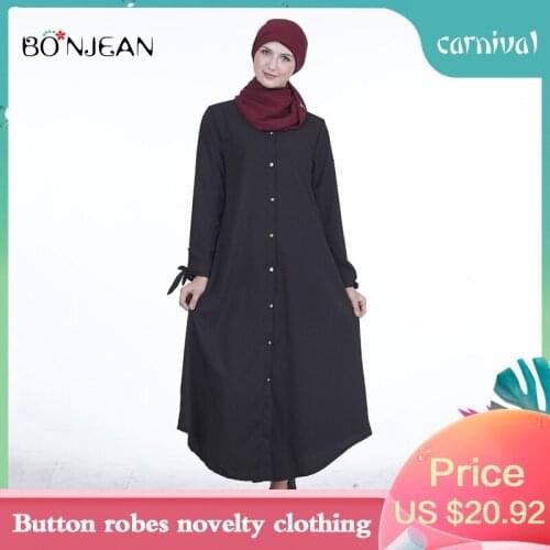 Double-breast Turkey Double Sided Islamic Dress Muslim Dress Summer Adult Solid Color Abaya Dress Button Robes Novelty Clothing