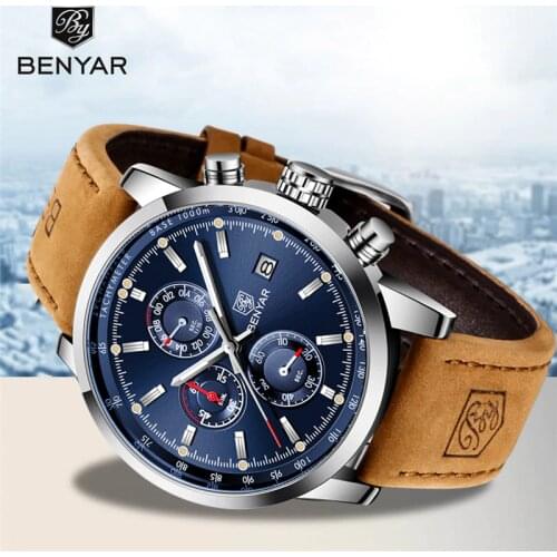 BENYAR Design Top Brands Blue Men Watches Waterproof Sport Quartz Chronograph Military Watch Men Clock Relogio Masculino 5102